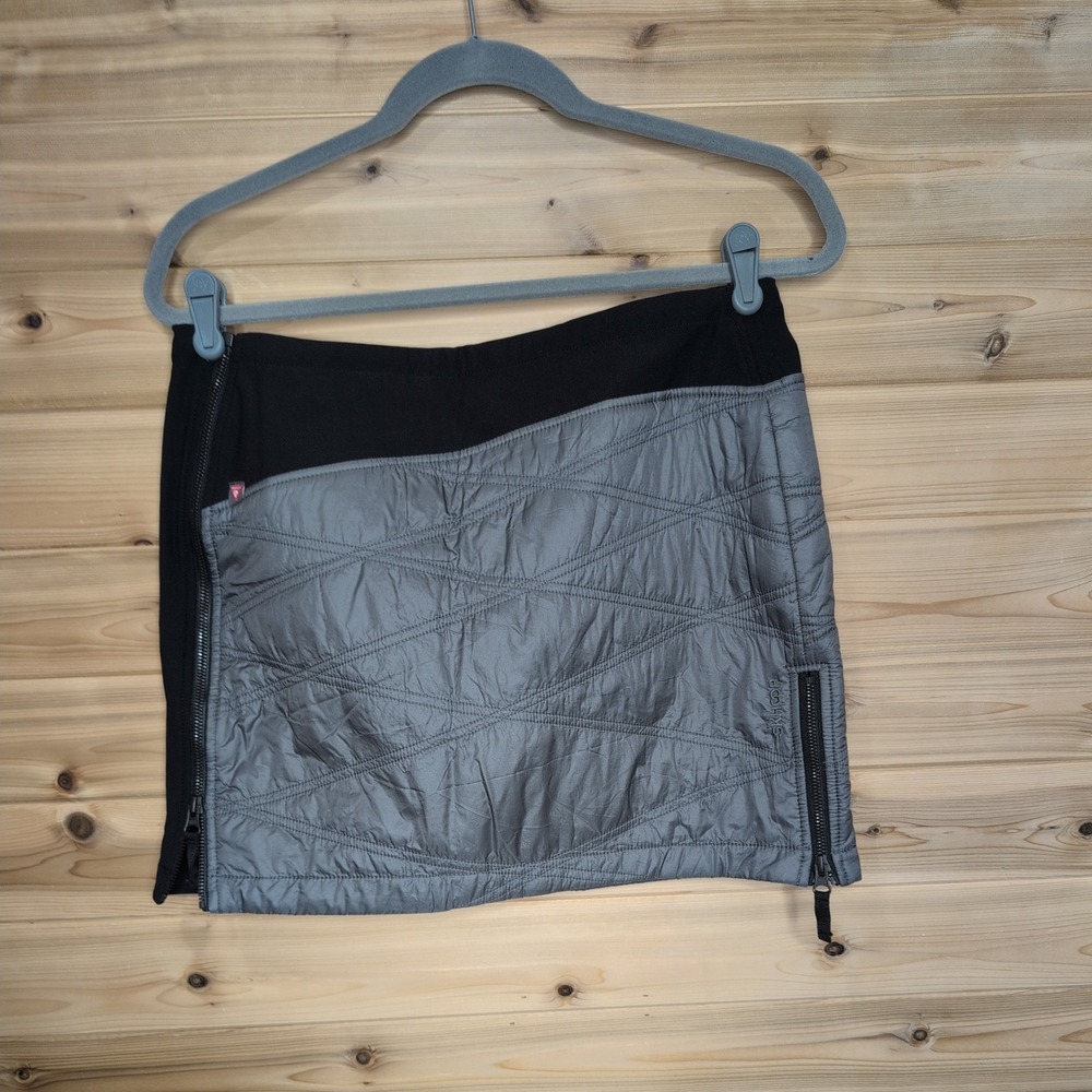 SKHOOP Women Black Gray Primaloft Insulated Mini Skirt Size M Side Zip Quilted